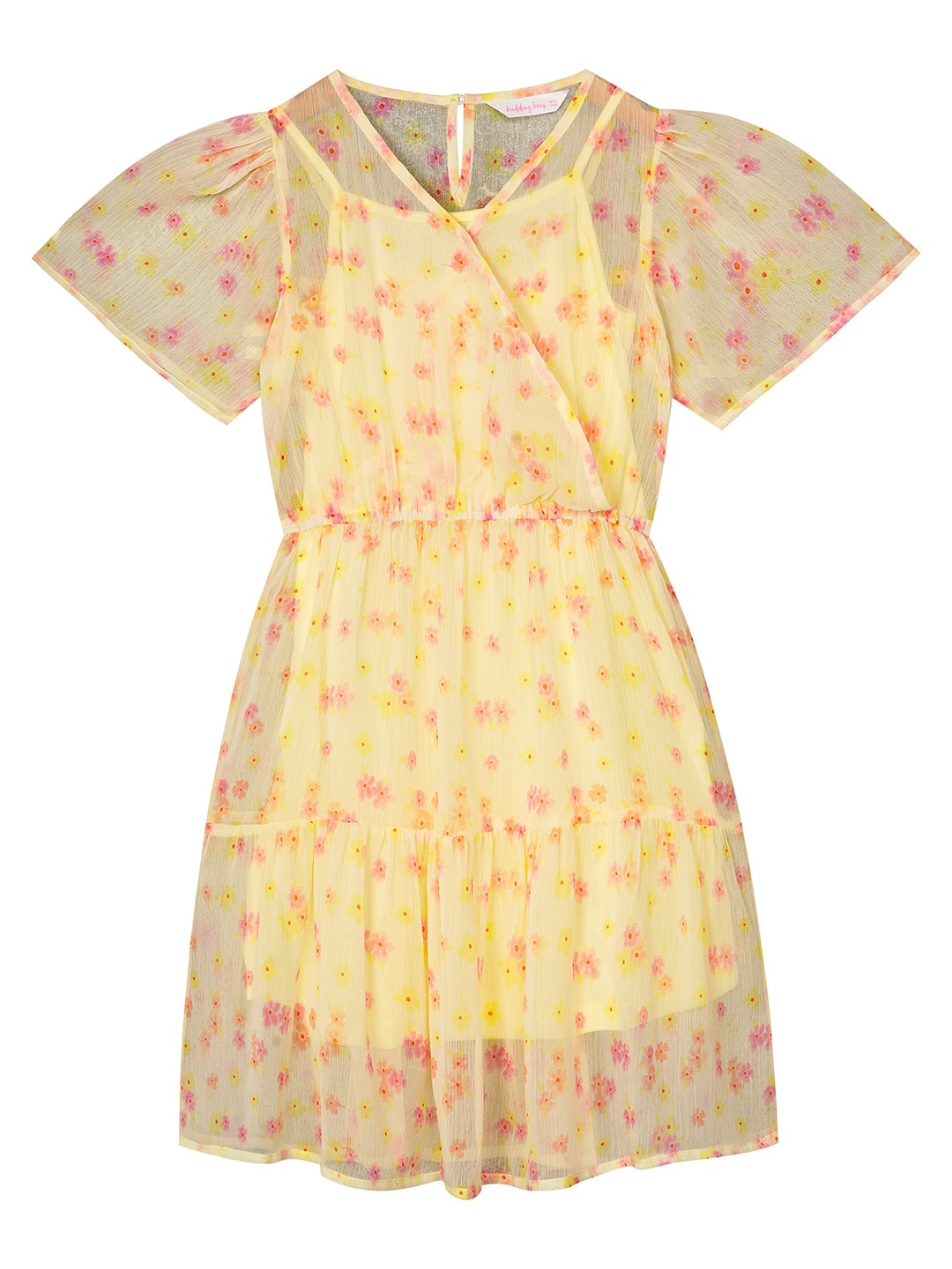 

Budding Bees Girls Floral Printed Georgette Fit & Flare Dress, Yellow