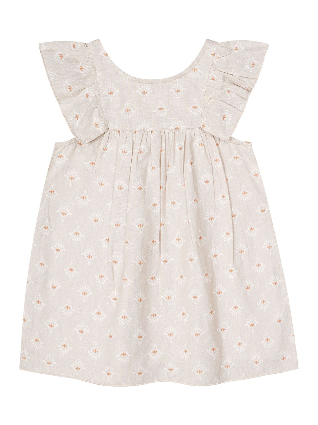 

Budding Bees Girls Polka Dot Printed Flutter Sleeve Empire Dress, Beige