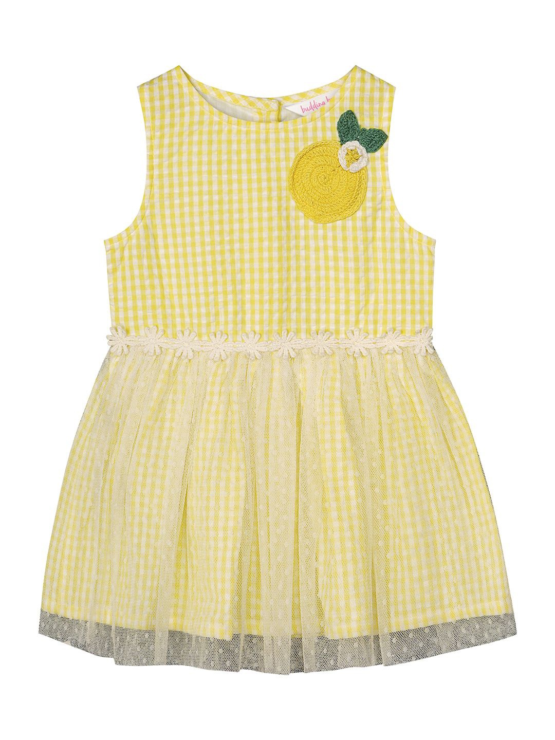 

Budding Bees Girls Checked Cotton A-Line Dress, Yellow