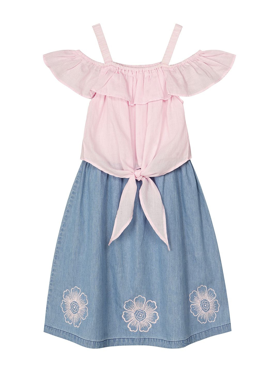 

Budding Bees Girls Cold-Shoulder Denim Fit & Flare Dress, Pink