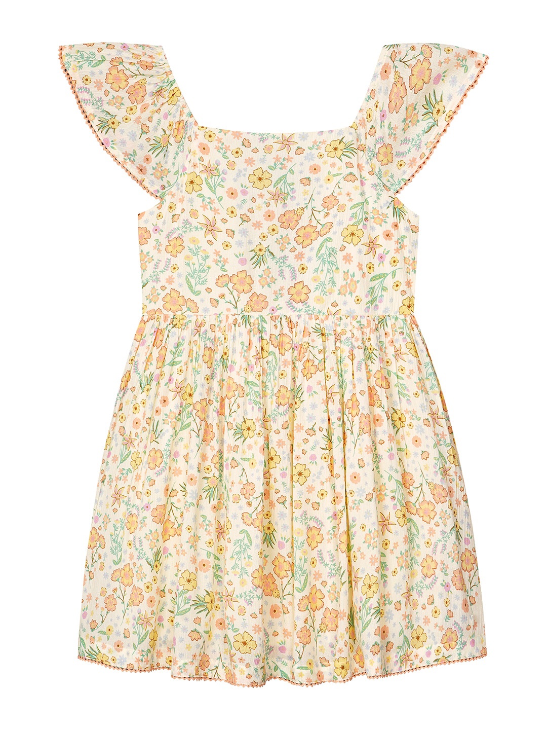 

Budding Bees Girls Floral Printed Cotton Fit & Flare Dress, Off white