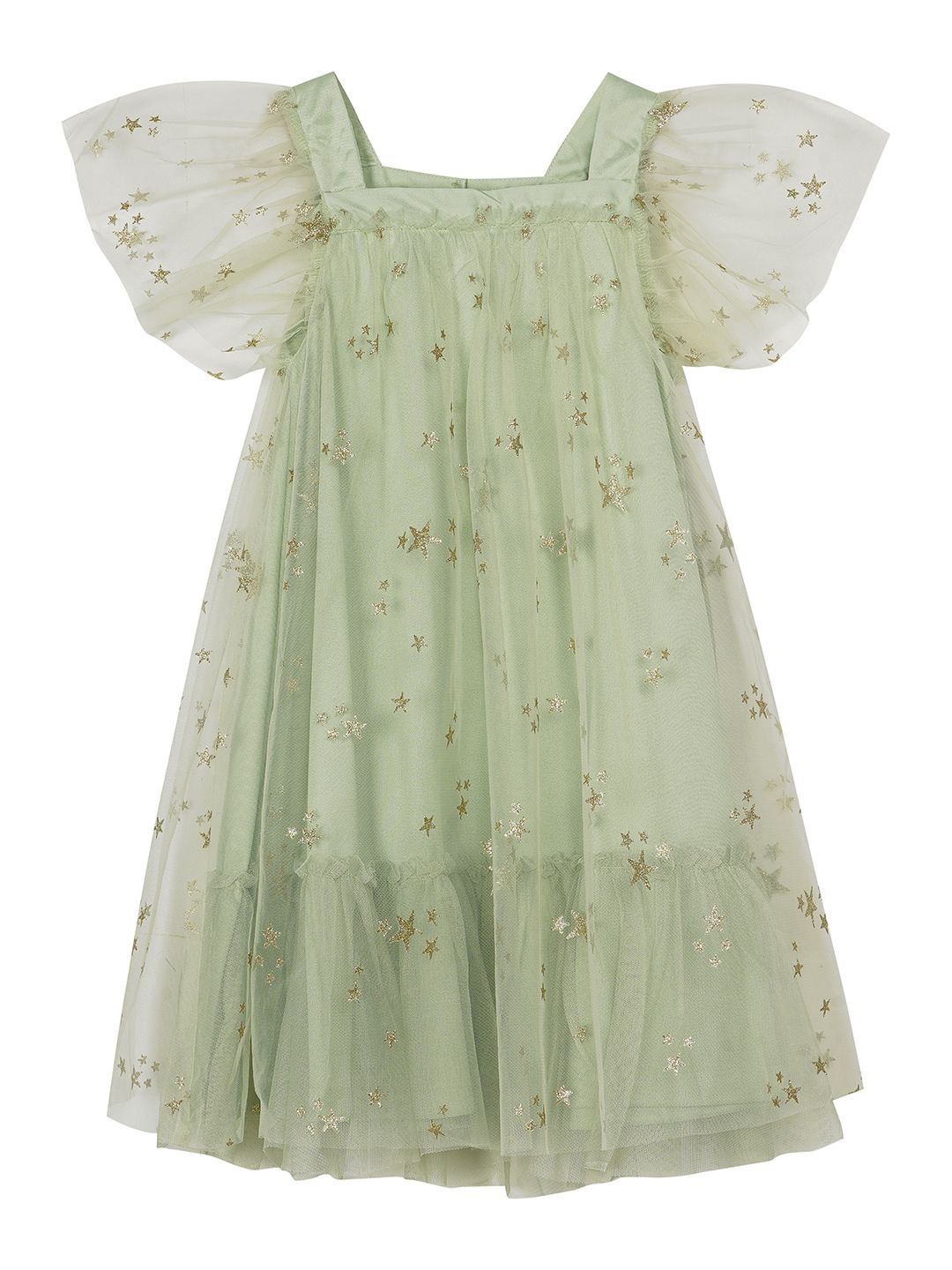 

Budding Bees Girls Floral Printed Flared Sleeve Net A-Line Dress, Green