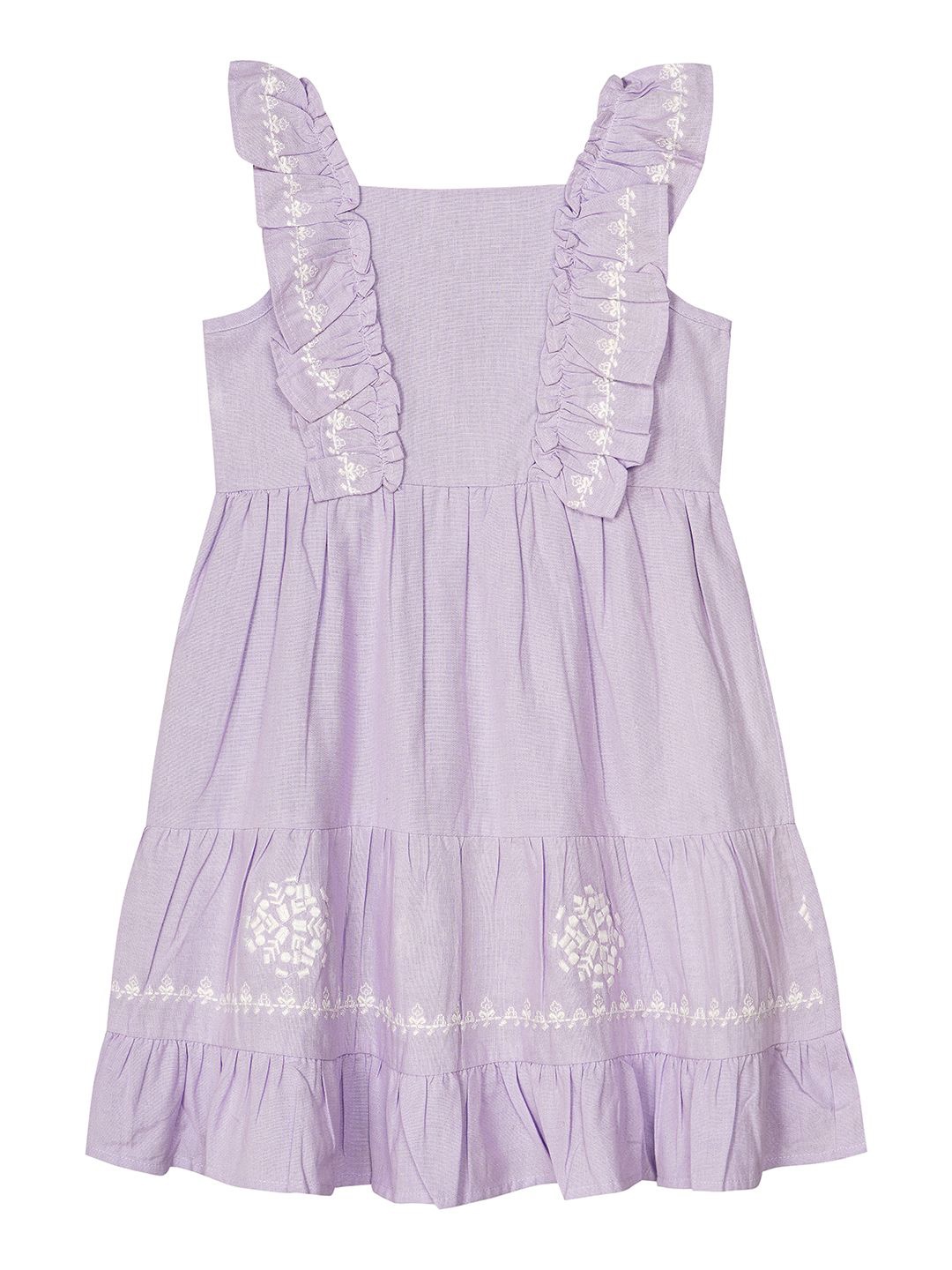 

Budding Bees Girls Floral Embroidered Square Neck Cotton A-Line Dress, Purple