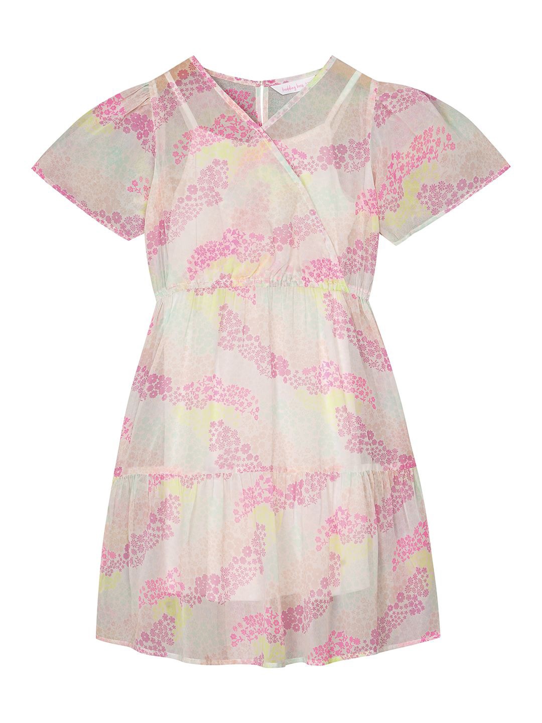 

Budding Bees Girls Floral Printed Georgette Fit & Flare Dress, Pink