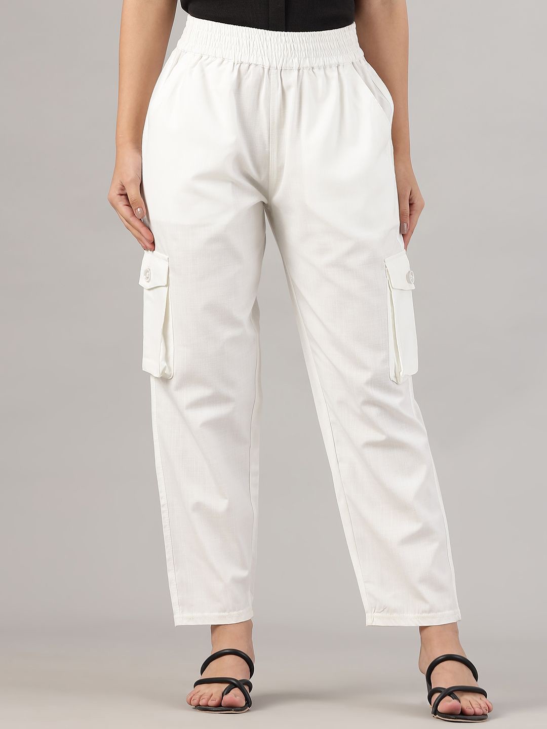 

BAESD Women High-Rise Easy Wash Regular Trousers Trousers, White