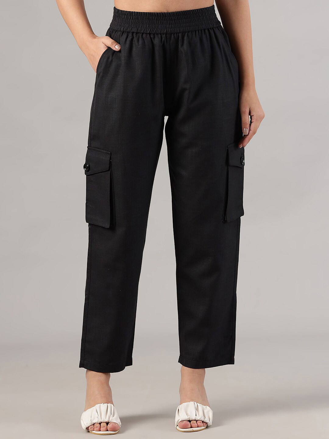 

BAESD Women High-Rise Cargos Trouser, Black