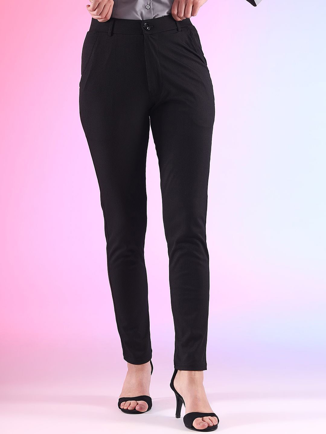 

BAESD Women High-Rise Easy Wash Chinos Trouser, Black