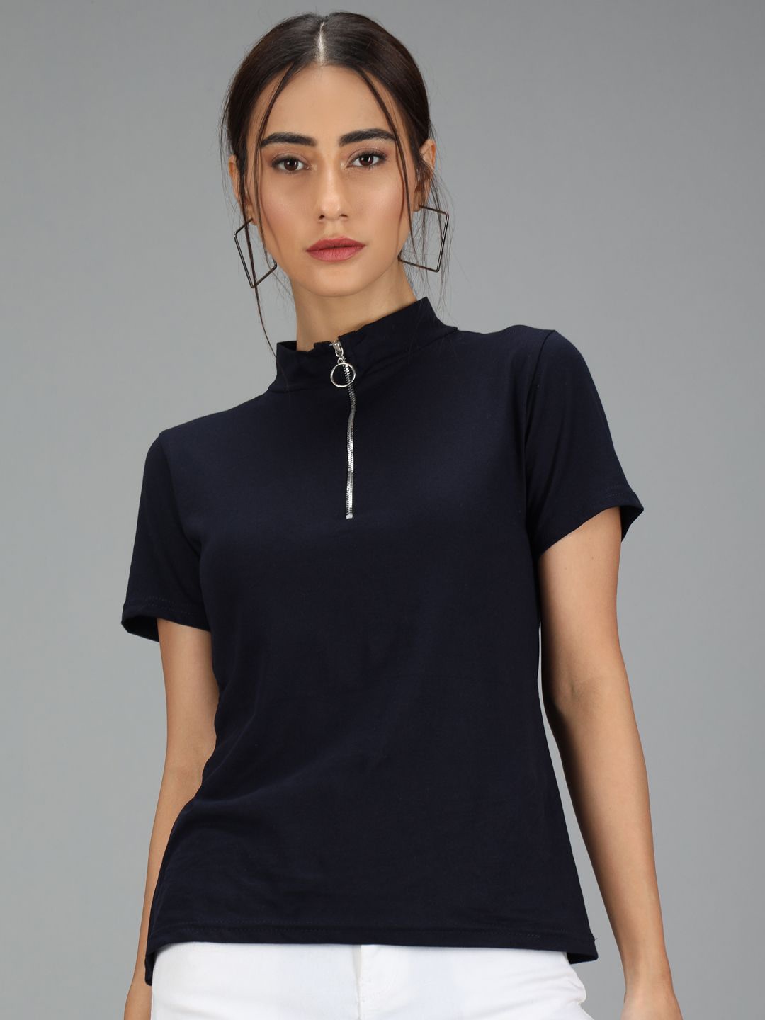 

TANDUL High Neck Cotton Regular Top, Black