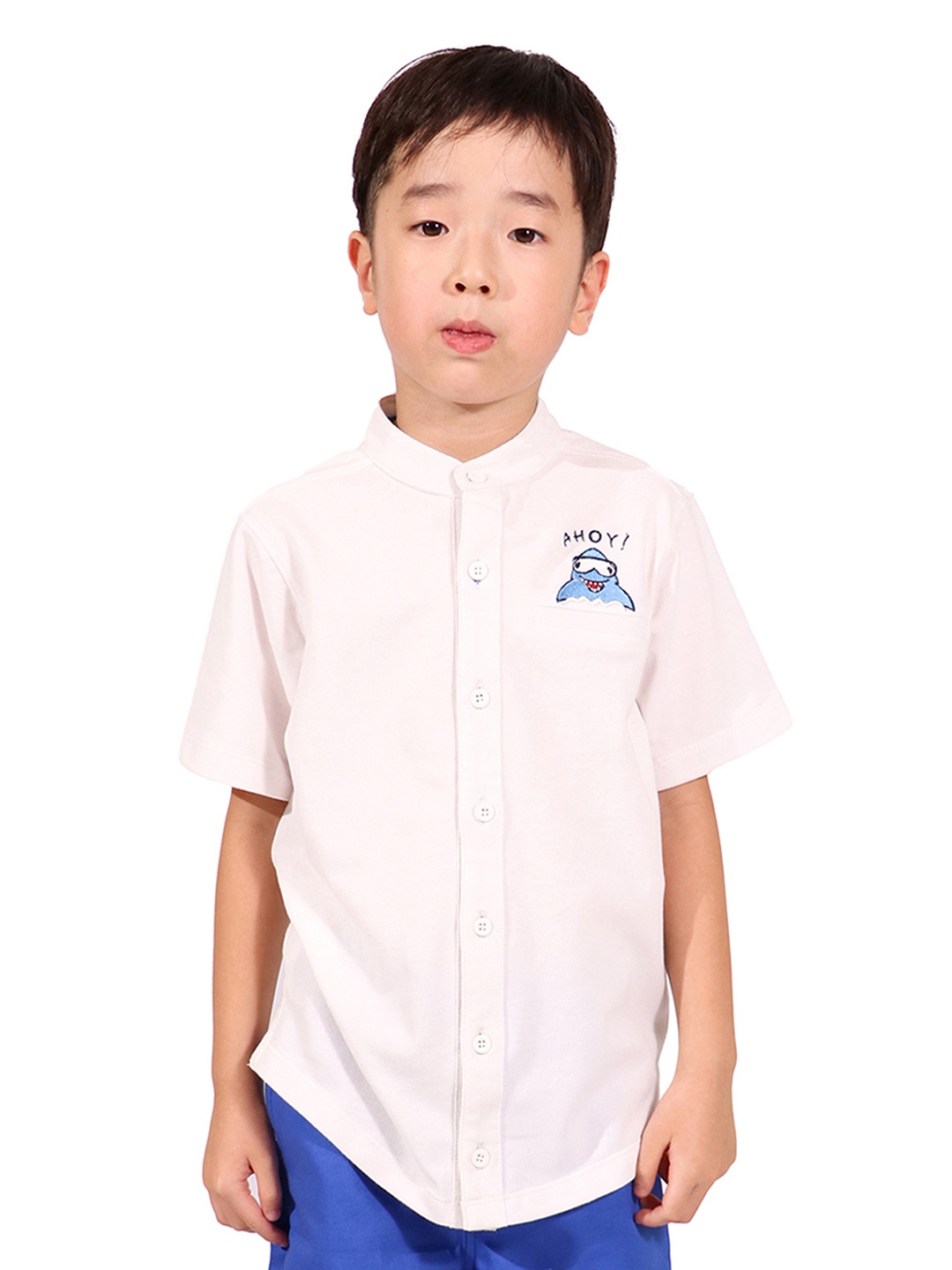 

Whistle & Hops Boys Mandarin Collar Cotton Casual Shirt, White