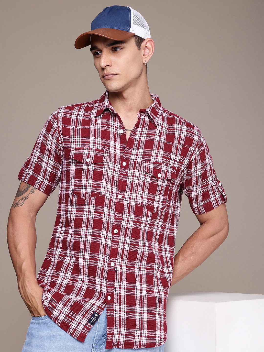 

Roadster Men Checked Pure Cotton Casual Shirt, Red