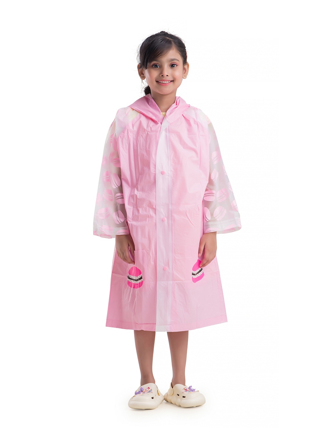 

Yellow Bee Girls Printed Hooded Waterproof Rain Jacket, Pink