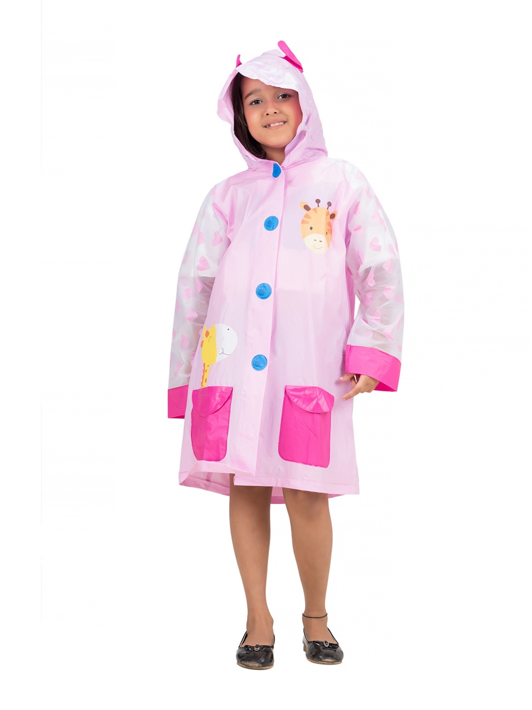 

Yellow Bee Girls Printed Hooded Waterproof Rain Jacket, Pink