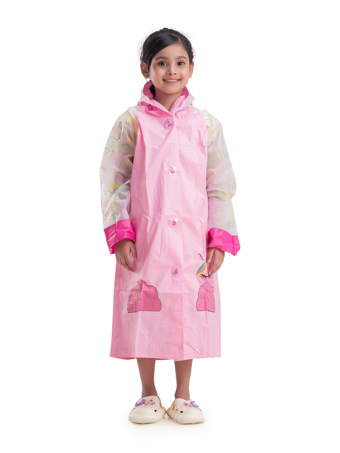 

Yellow Bee Girls Printed Hooded Waterproof Rain Jacket, Pink