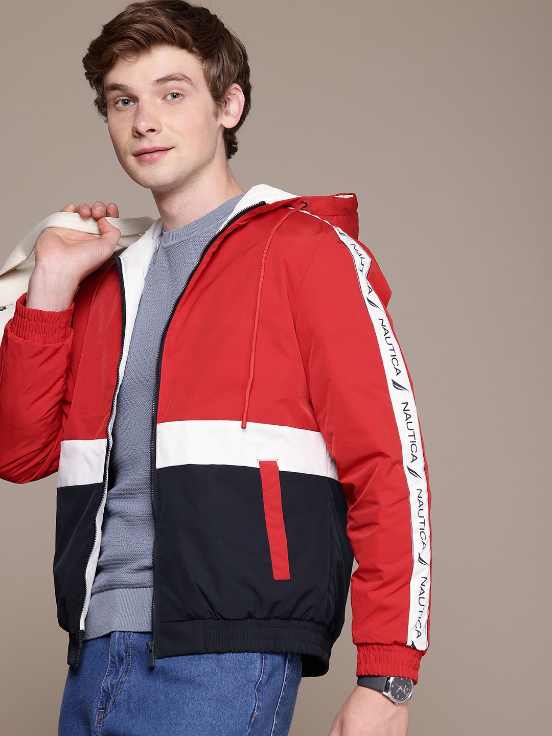 

Nautica Colourblocked Hooded Padded Jacket, Red
