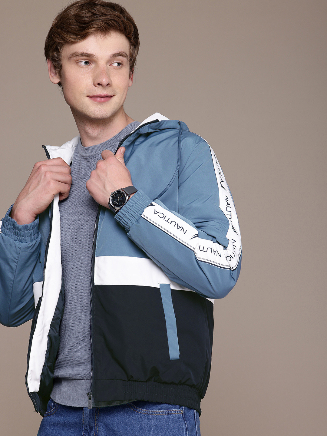 

Nautica Colourblocked Hooded Padded Jacket, Blue