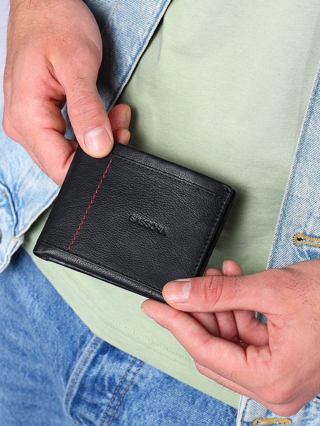 Sassora Unisex Leather Two Fold Wallet, Black