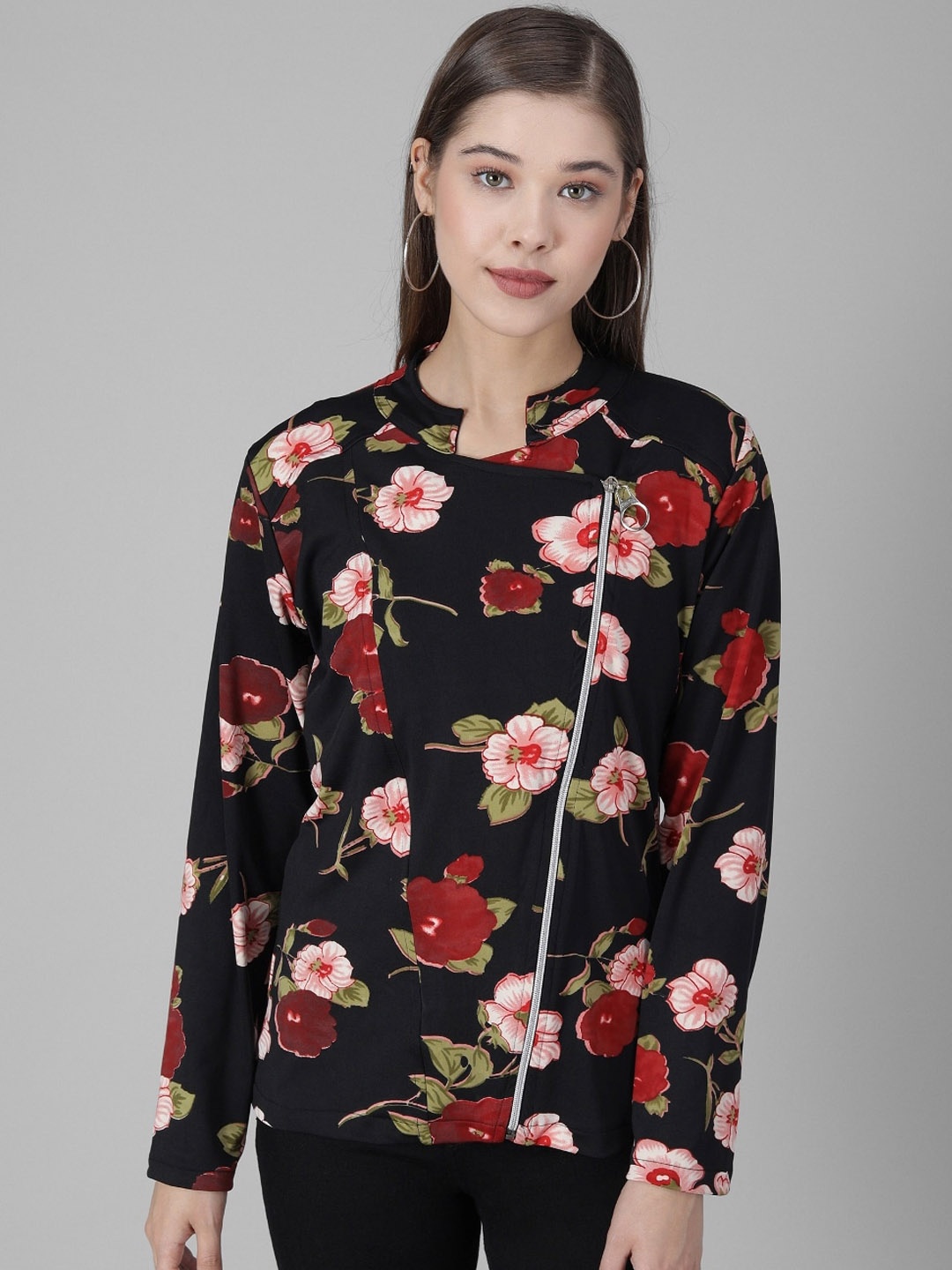 

TANDUL Floral Cotton Lightweight Tailored Jacket, Black