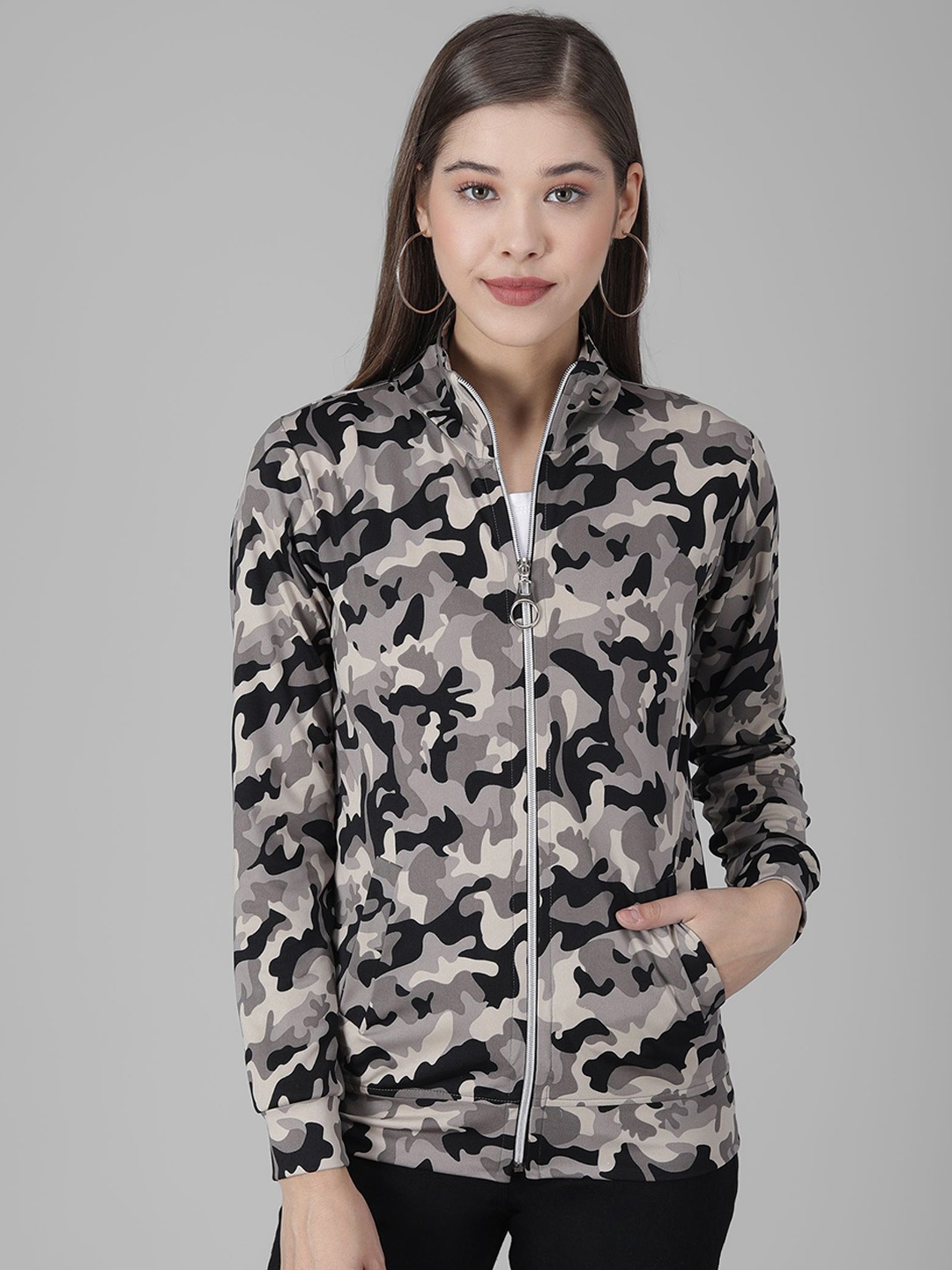 

TANDUL Camouflage Printed Cotton Lightweight Tailored Jacket, Black