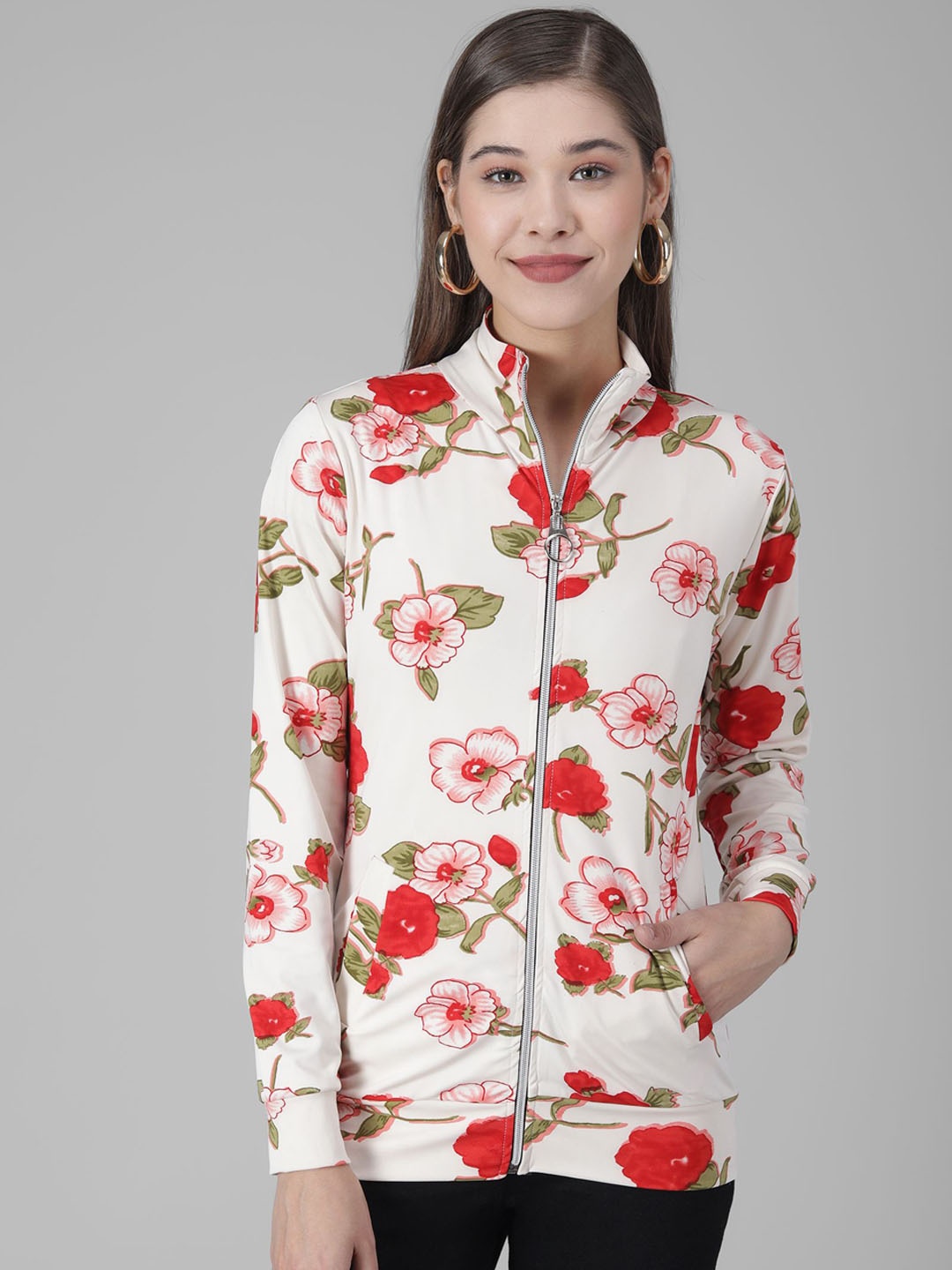 TANDUL Floral Printed Cotton Lightweight Tailored Jacket, White