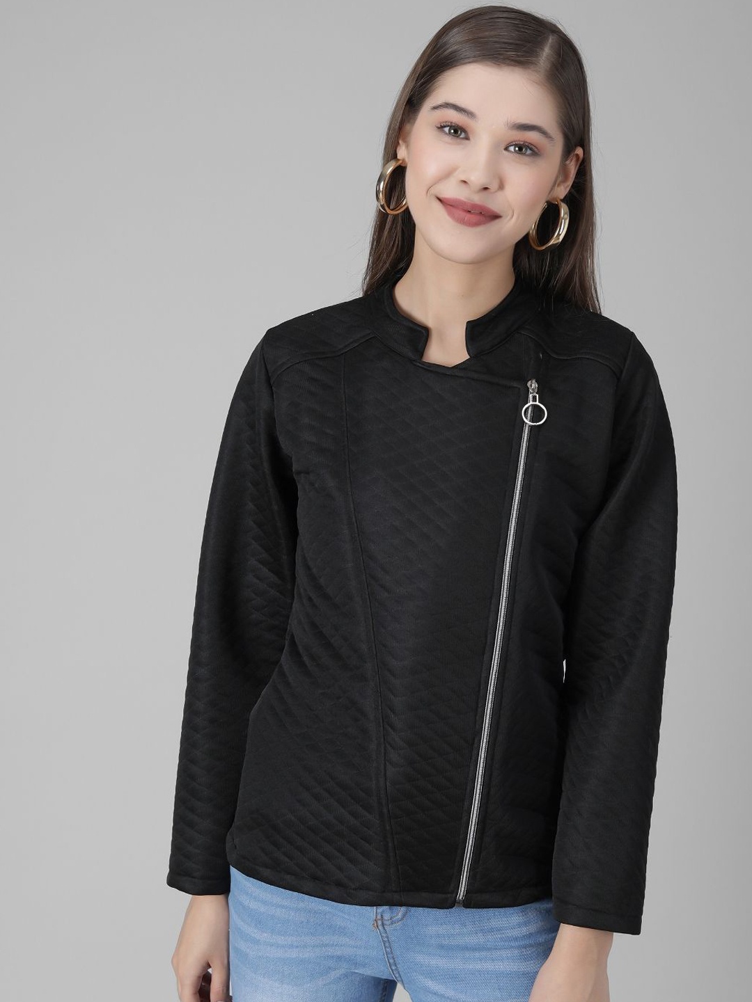 

TANDUL Mandarin Collar Lightweight Open Front Jacket, Black