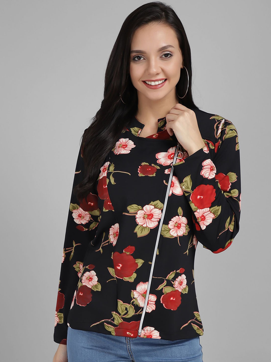 

TANDUL Floral Cotton Lightweight Tailored Jacket, Black