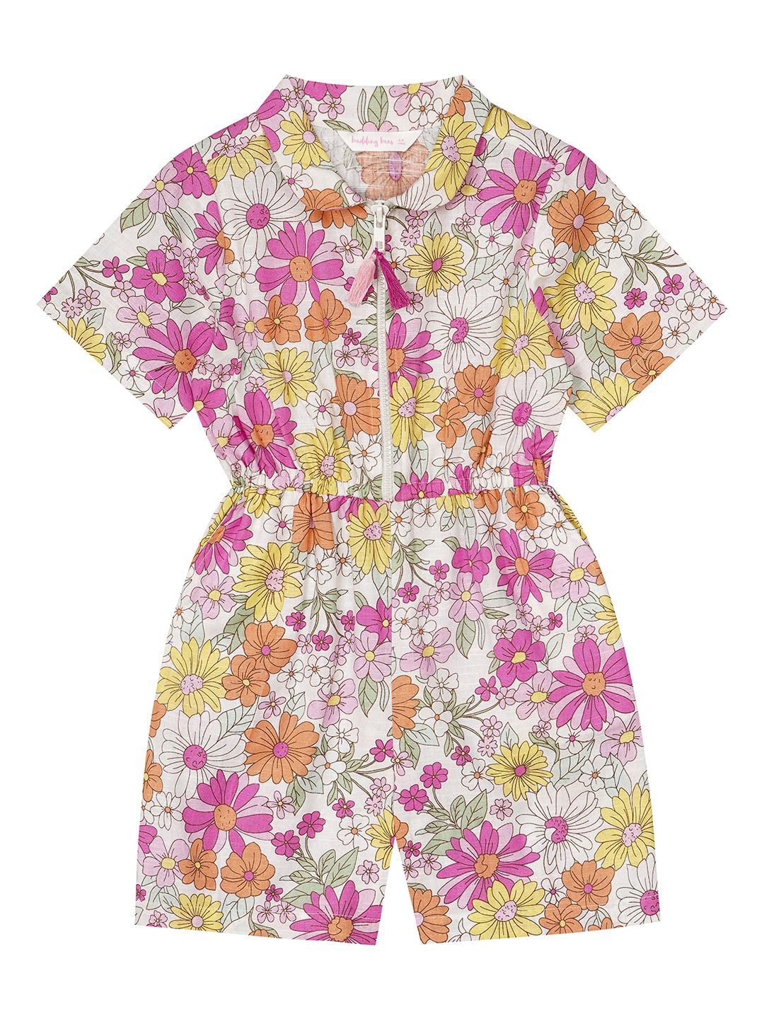 

Budding Bees Girls Printed Cotton Playsuit, Pink