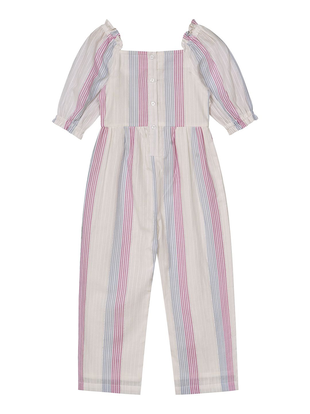 

Budding Bees Girls Striped Smocked Cotton Basic Jumpsuit, White