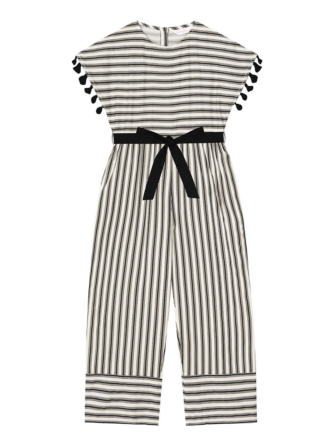 

Budding Bees Girls Striped Cotton Jumpsuit, Black