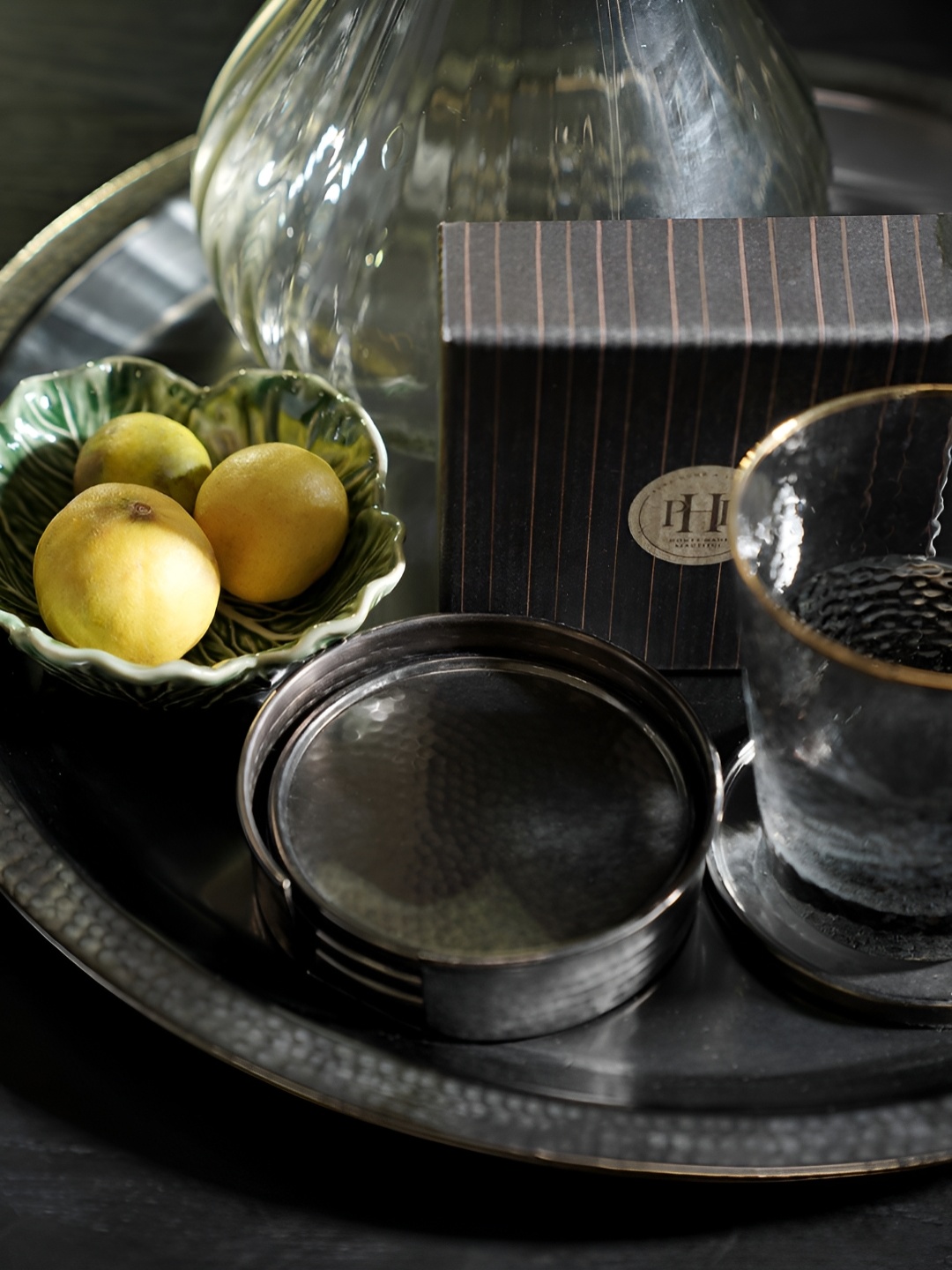 

Pure Home and Living Grey 4 Pieces Metal Round Coasters