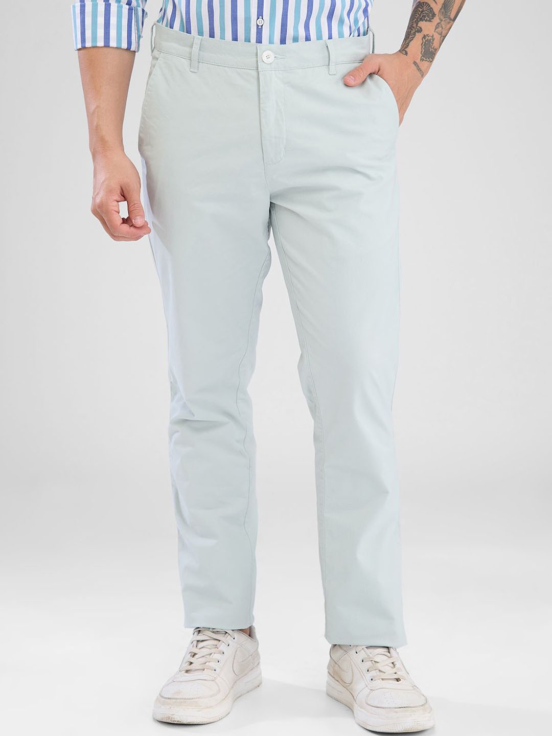 

ColorPlus Men Slim Fit Mid-Rise Regular Trousers, Green