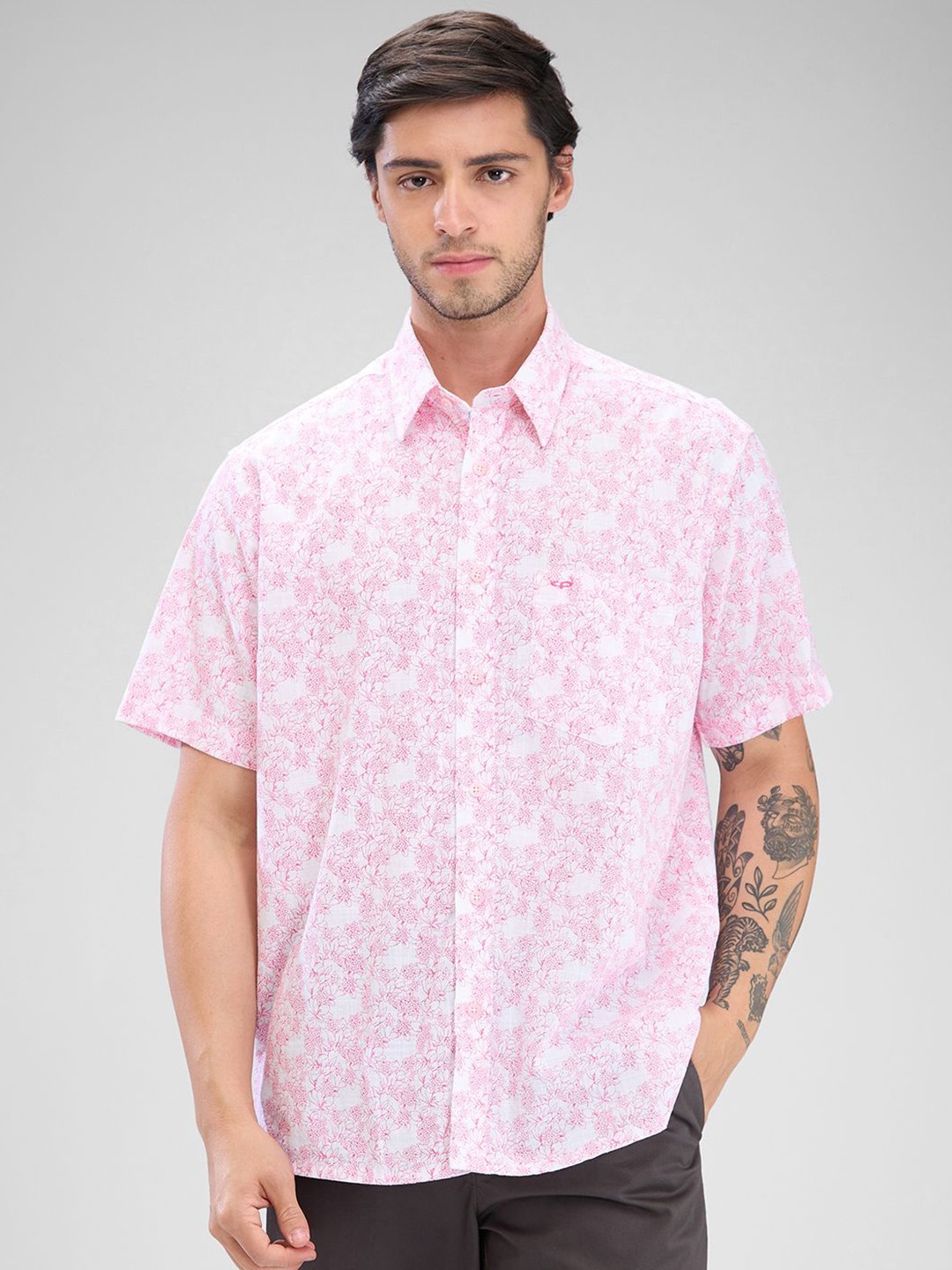 

ColorPlus Comfort Floral Printed Spread Collar Cotton Relaxed Fit Casual Shirt, Pink