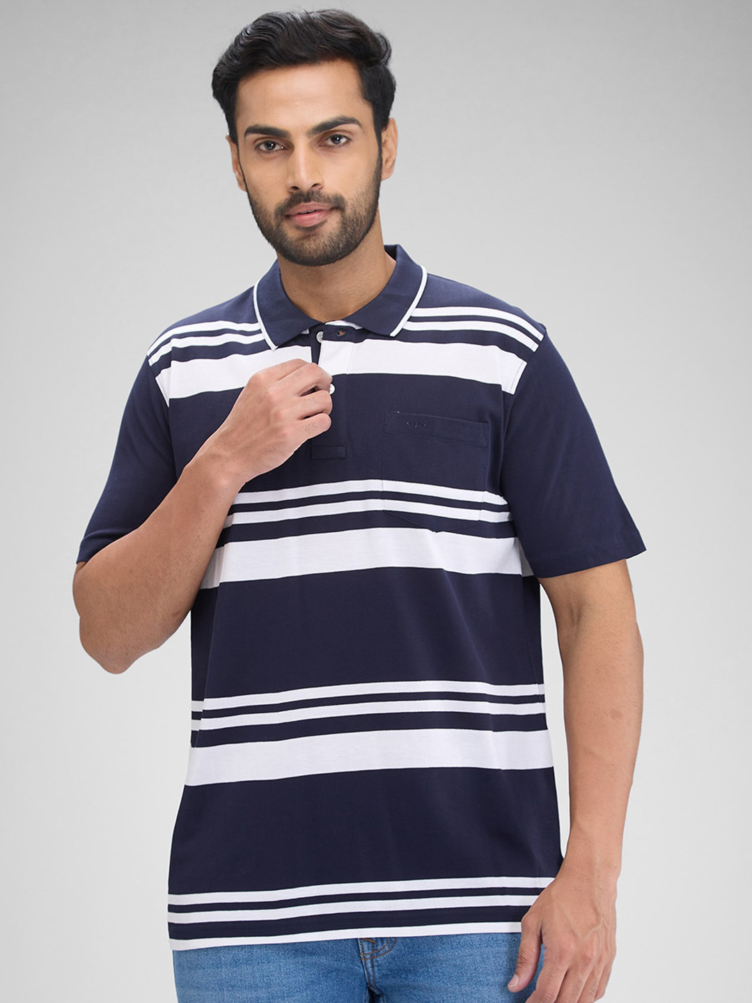 

ColorPlus Striped Polo Collar Cotton Relaxed Fit T-shirt, Blue