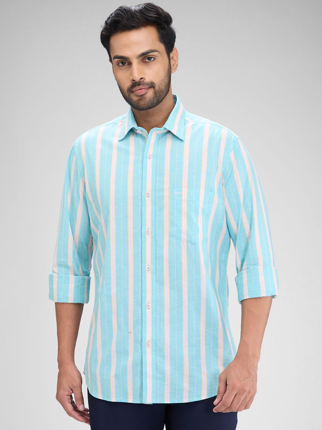 

ColorPlus Striped Spread Collar Long Sleeves Regular Fit Casual Shirt, Blue