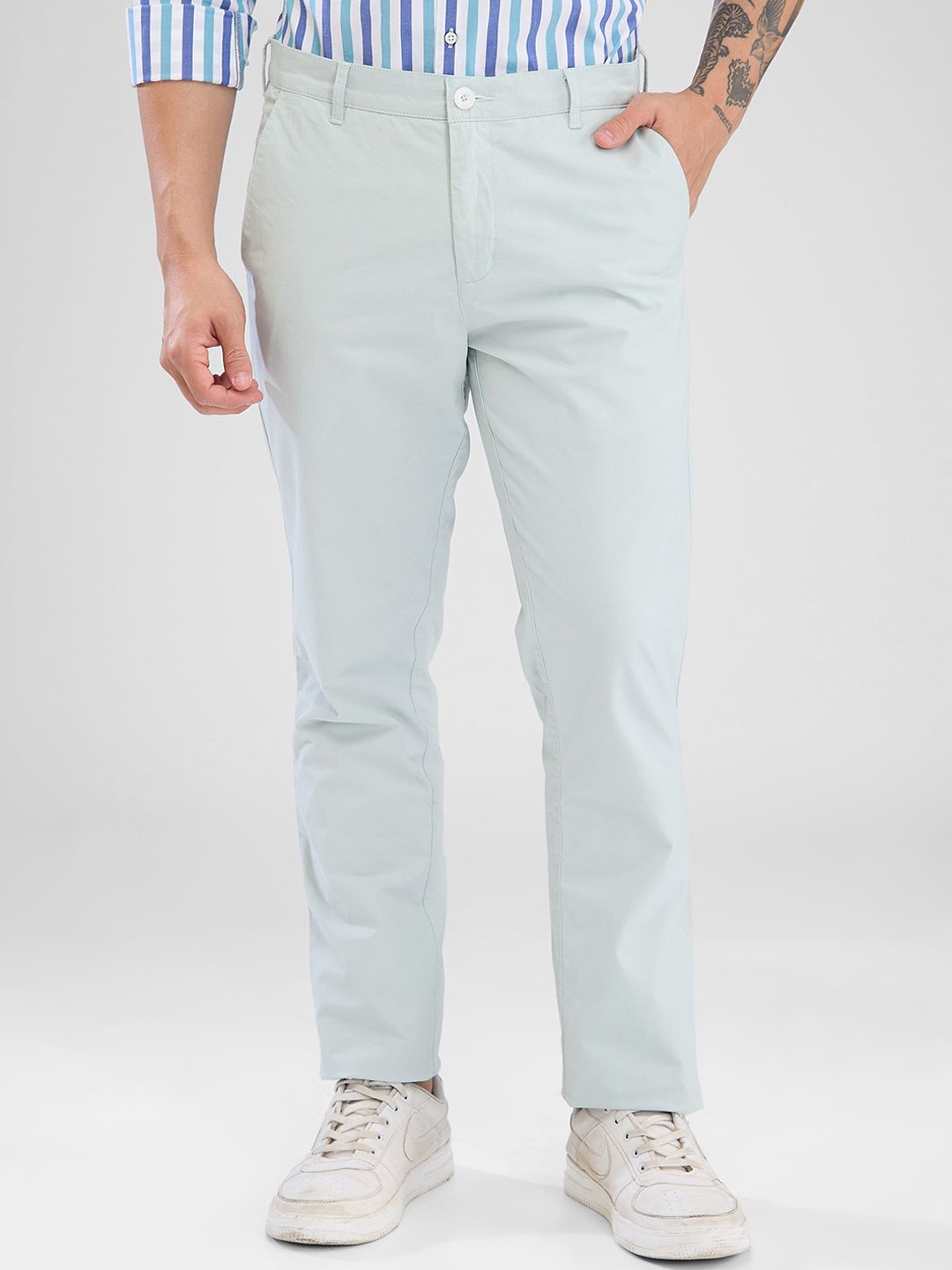 

ColorPlus Men Slim Fit Mid-Rise Trousers, Green