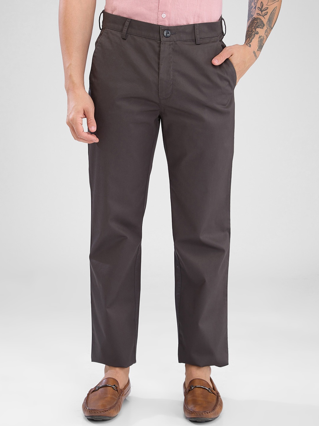 

ColorPlus Men Mid-Rise Trousers, Grey