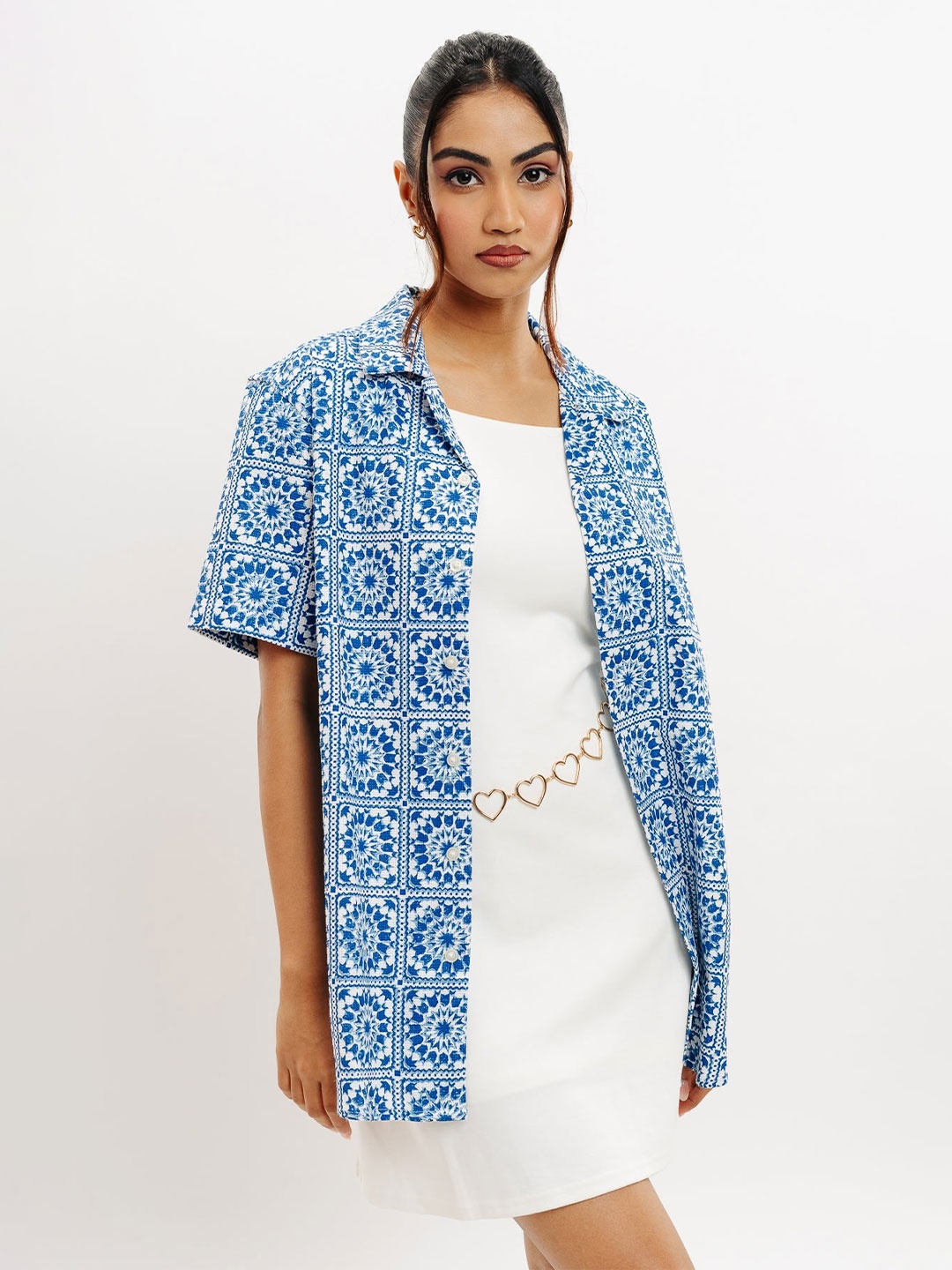 

FREAKINS Ethnic Motifs Printed Cotton Casual Shirt, Blue