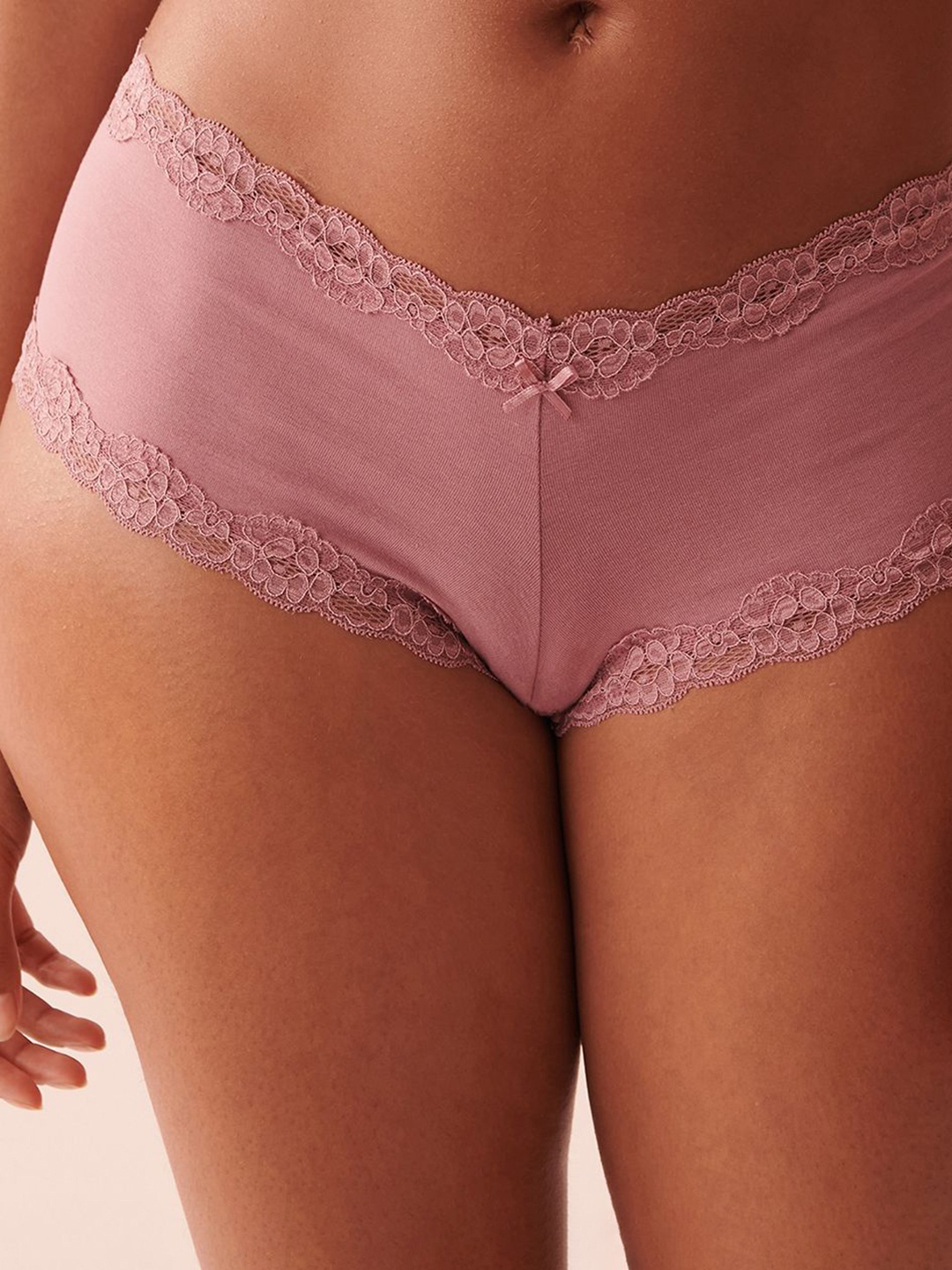 

La Vie en Rose Cotton & Lace Trim Cheeky Briefs 20100359_50063, Purple