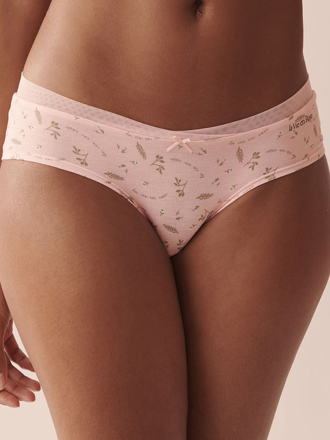

La Vie en Rose Floral Printed Soft Jersey & Mesh Band Hipster Briefs, Pink