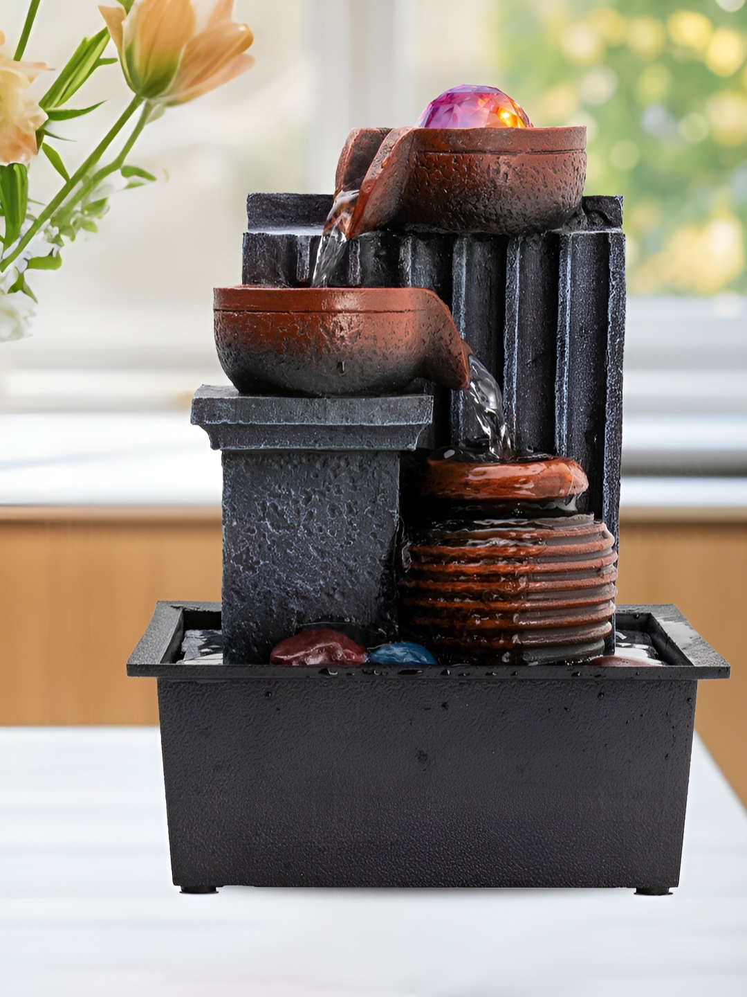 

Ekhasa Black Resin Tabletop Waterfall Fountain