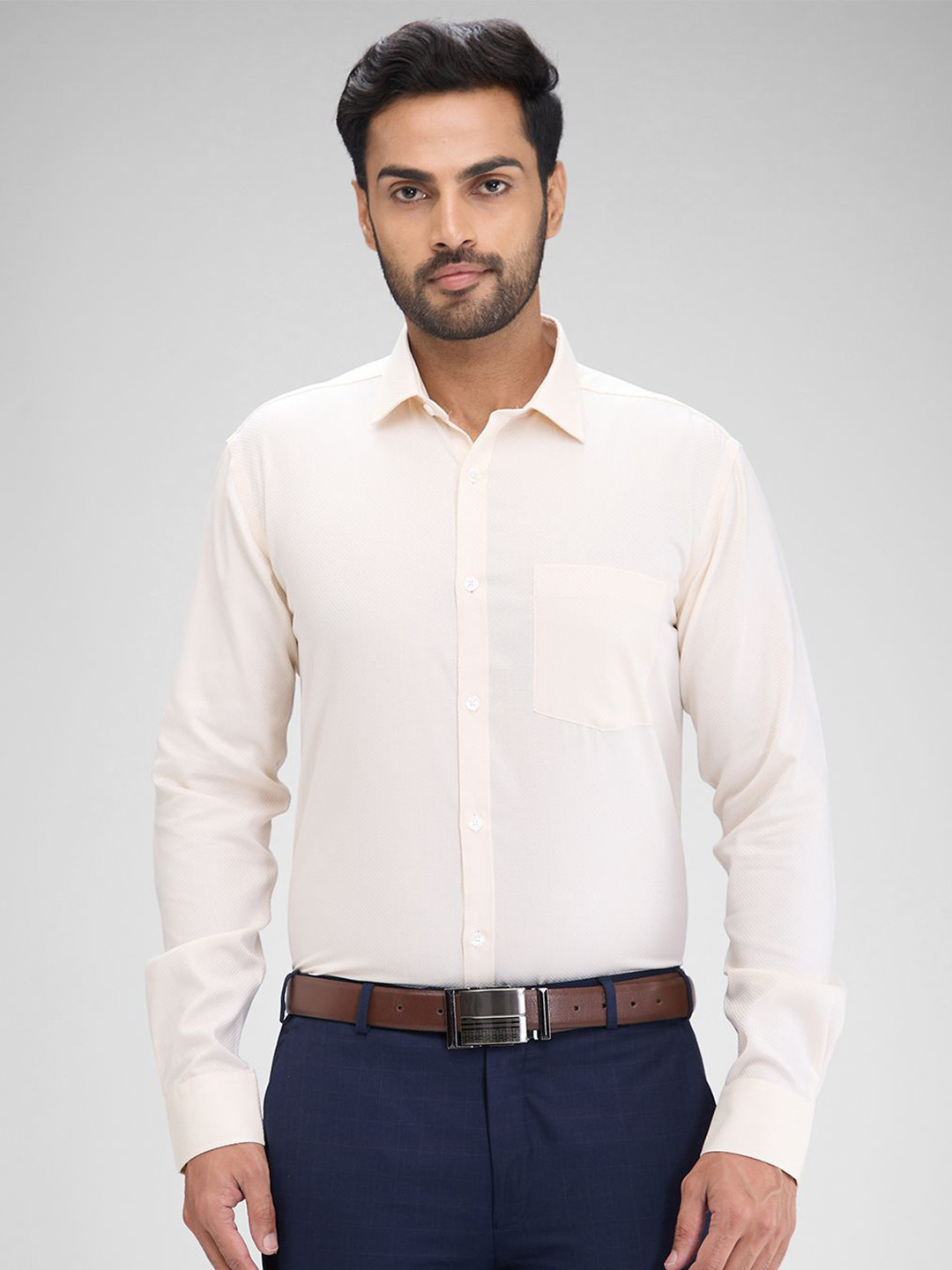

Park Avenue Spread Collar Long Sleeves Slim Fit Cotton Formal Shirt, Yellow