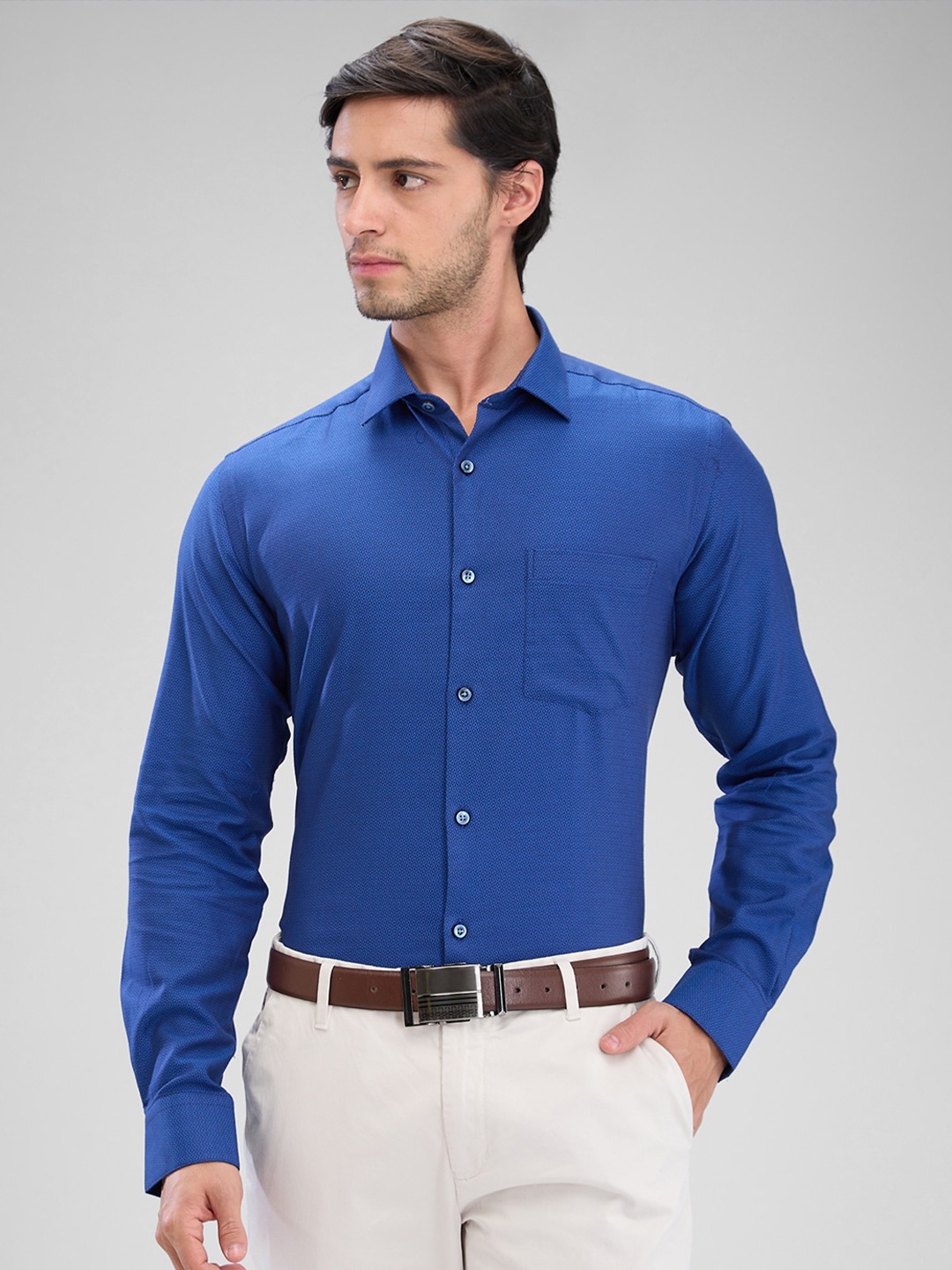 

Park Avenue Spread Collar Slim Fit Cotton Formal Shirt, Blue