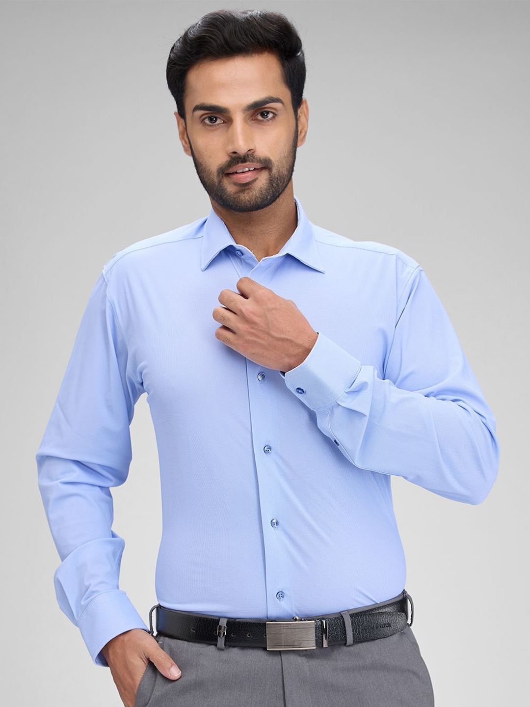 

Park Avenue Spread Collar Long Sleeves Slim Fit Formal Shirt, Blue