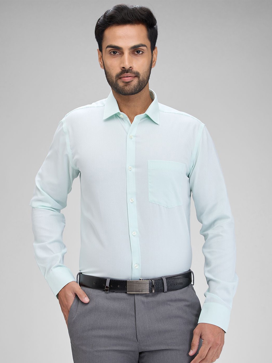 

Park Avenue Spread Collar Long Sleeves Slim Fit Cotton Formal Shirt, Green
