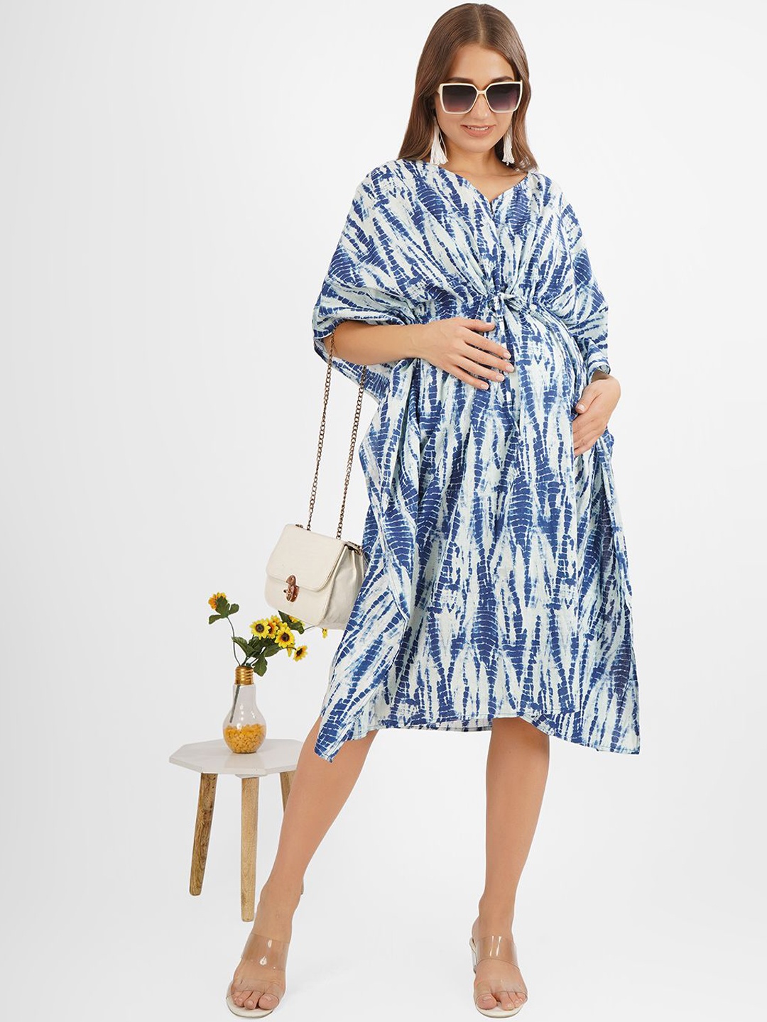 

angloindu Tie and Dye Print Maternity Kaftan Dress, Blue