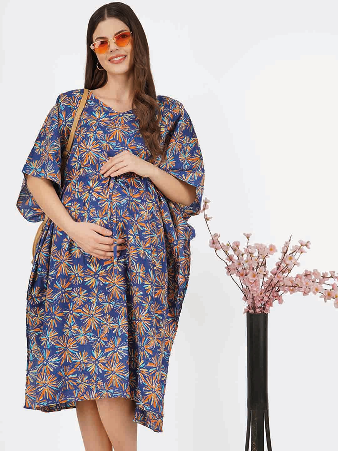

angloindu Floral Print Maternity Kaftan Dress, Blue