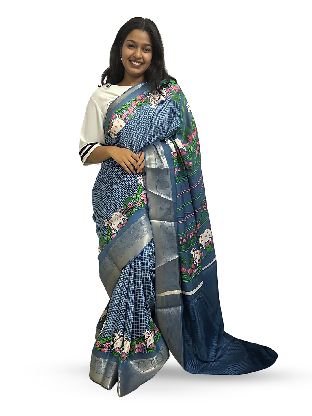 

Sanwariya Silk Floral Zari Chanderi Saree, Grey