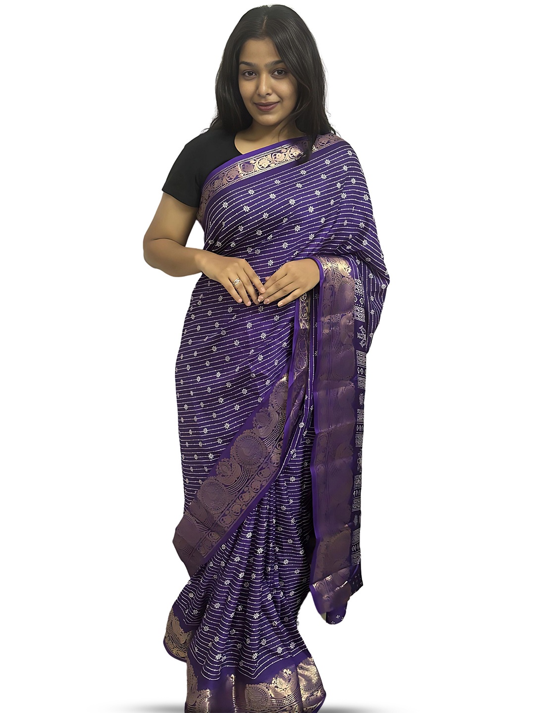 

Sanwariya Silk Woven Design Zari Chanderi Saree, Violet