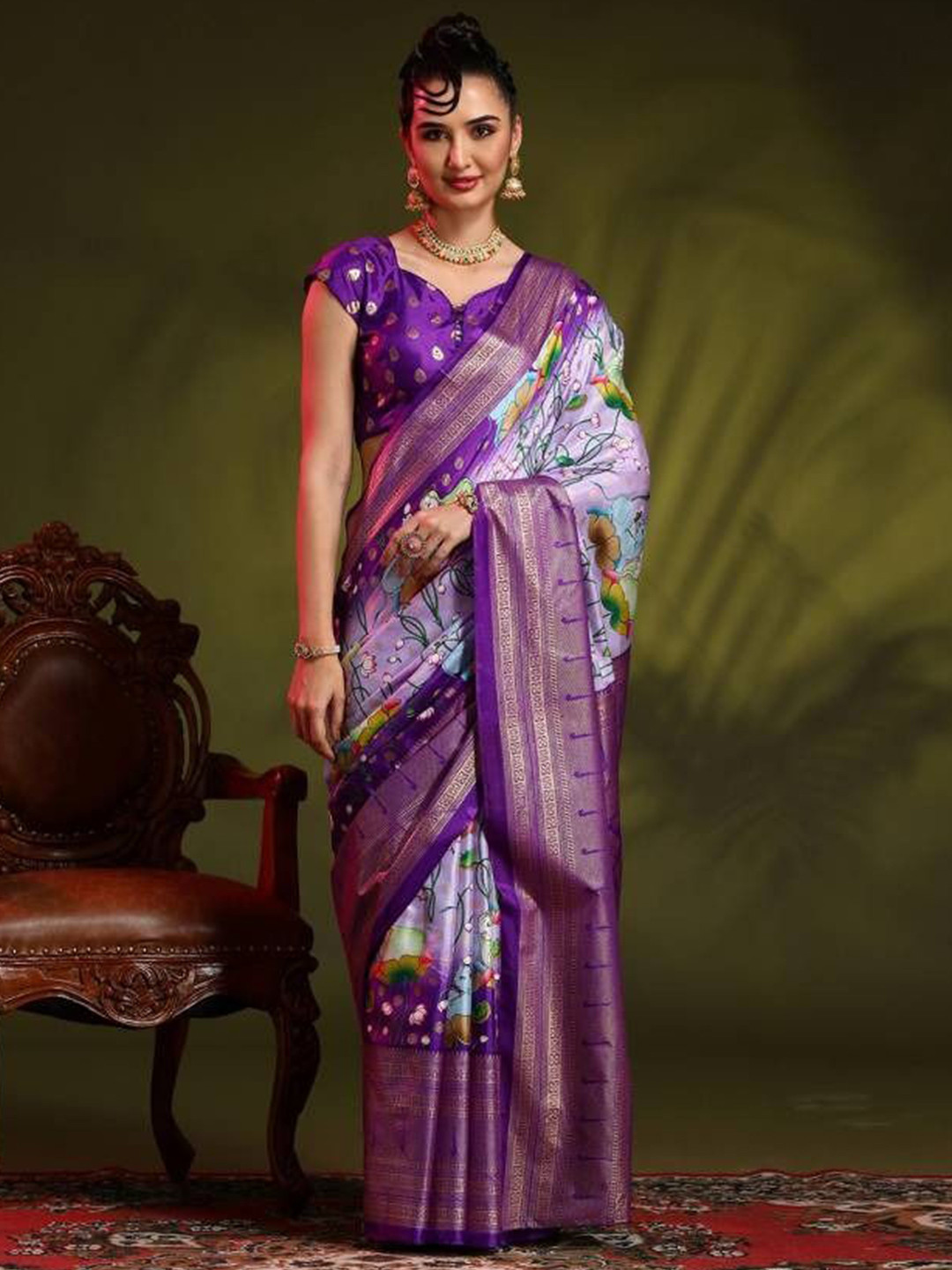 

Sanwariya Silk Ethnic Motifs Zari Chanderi Saree, Purple