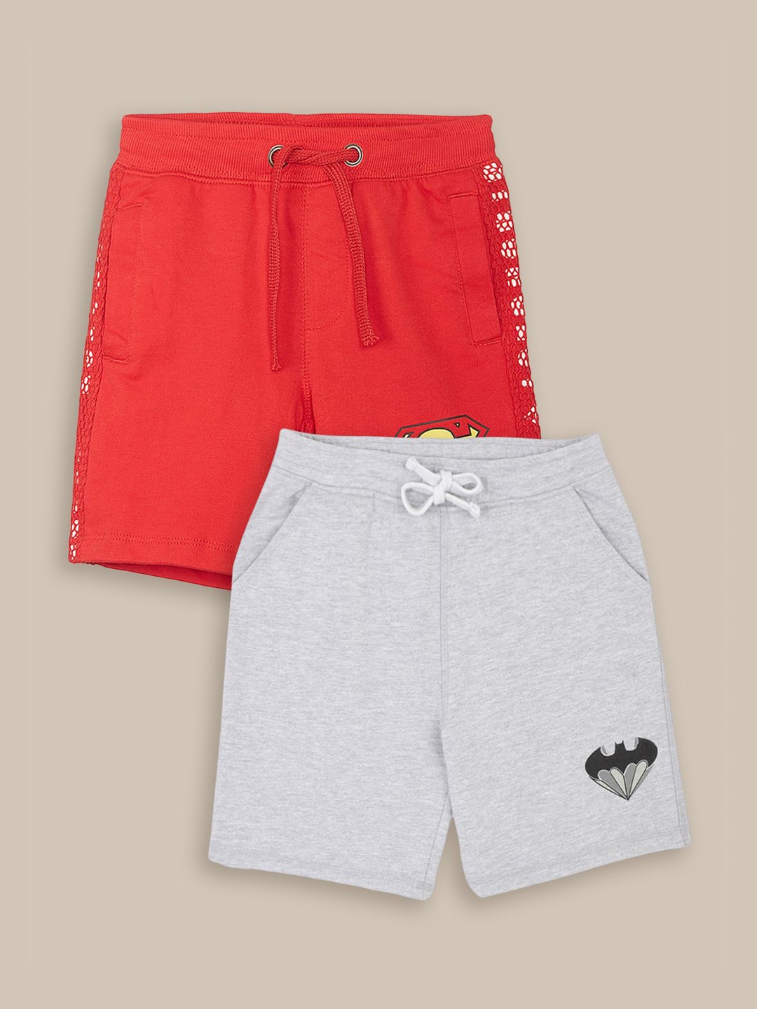 

Kids Ville Boys Pack of 2 Dc Comics Printed Mid-Rise Shorts, Red