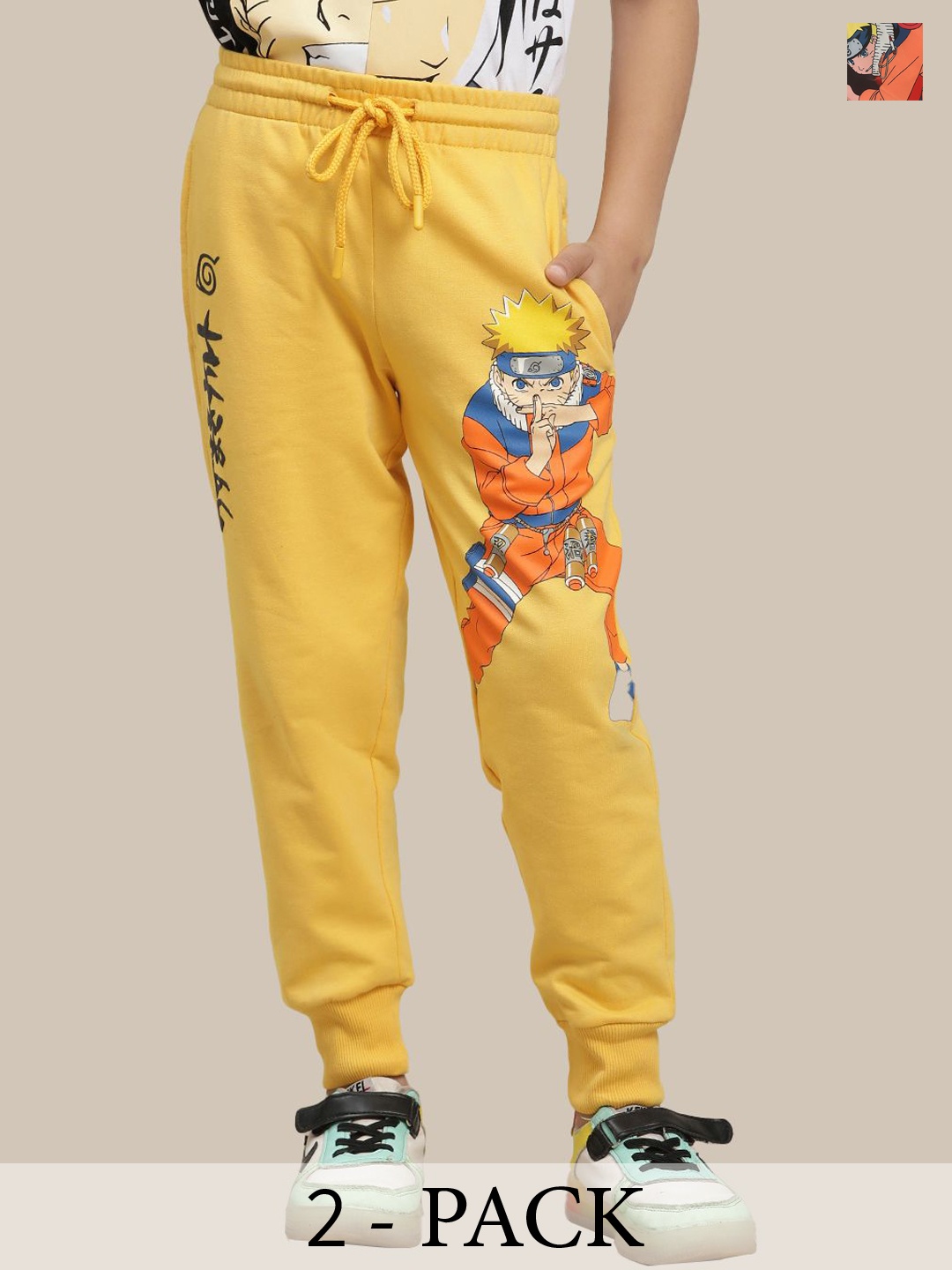 

Kids Ville Boys Pack Of 2 Naruto Printed Short & Joggers, Yellow